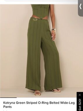 Lulu's Olive Green Striped Wide-Leg Pants with O-Ring Belt